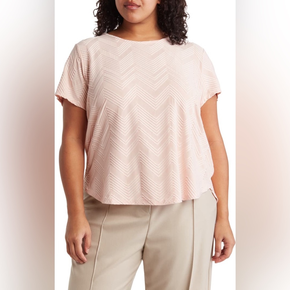 Philosophy Short Sleeve High Low Chevron Blush Shirt NEW